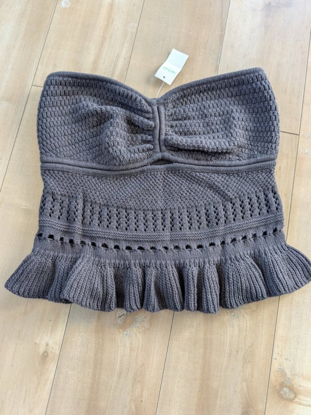 Aerie Grey Strapless Knit Peplum Top Size M NWT